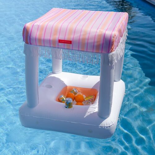 Bouée Bar Flottant Piscine Rayures Pvc Rose