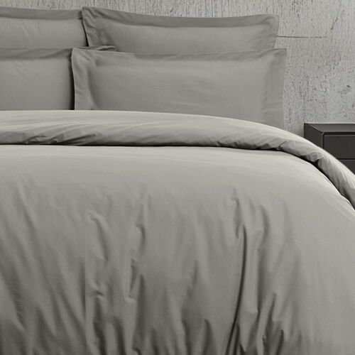 Housse De Couette En Satin De Coton 120 Fils Gris Acier 240x220 Cm