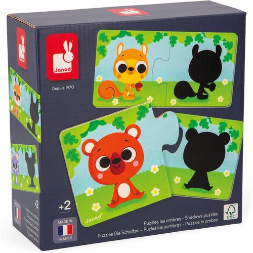 ChenQuanSarl-Puzzle Animaux Et Leur Ombre - 12 Puzzles De 2 Pièces En Carton - Jeu Éducatif - Motricité Fine Et Concentration - Produit Fsc Et Encres Végétales - Fabrication França ¿ Dès 2 Ans ¿ J027