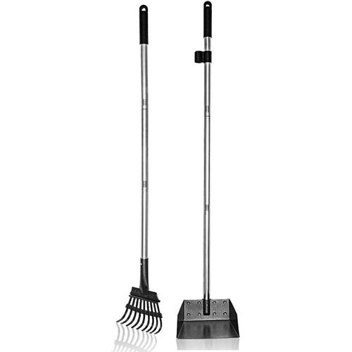 Asas-Pelle Ramasse Crottes Pour Chiens Et Râteau Métal,Kit De Ramasse Crotte De Jardin,106cm De Long Manche,Kit 2 Pack