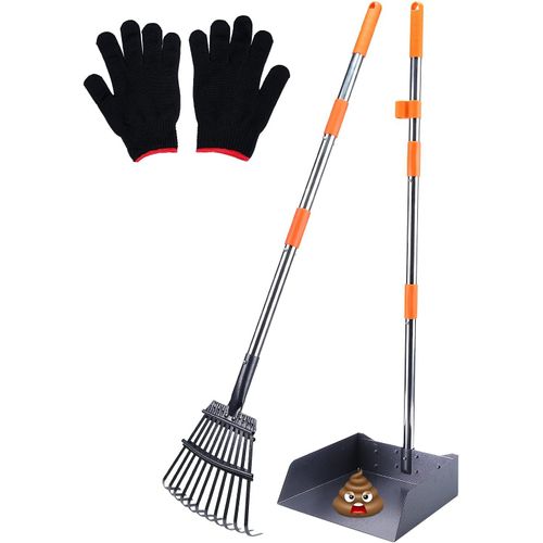 Asas-Ramasse Crotte Pour Chien Pelle À Crotte Kit Ramasse Crottes Pour Animaux Pelles Ramasse-Crottes Plateau Et Râteau En Métal Réglable Télescopique Longue Manche Avec Des Gants(S)