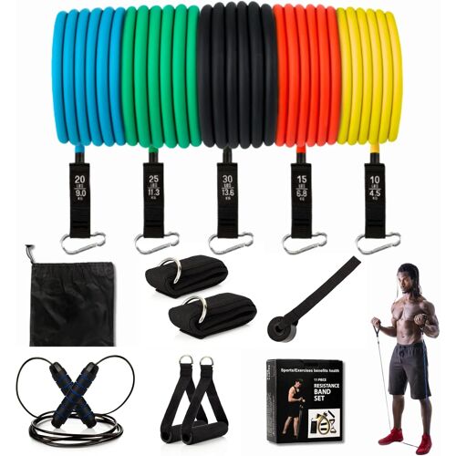 Bandes Élastiques De Musculation + Corde À Sauter-Entraînement Complet À La Maison-Set De Résistance Avec 5 Niveaux De Caoutchouc Différents Pour Gym À La Maison,Exercice Musculaire