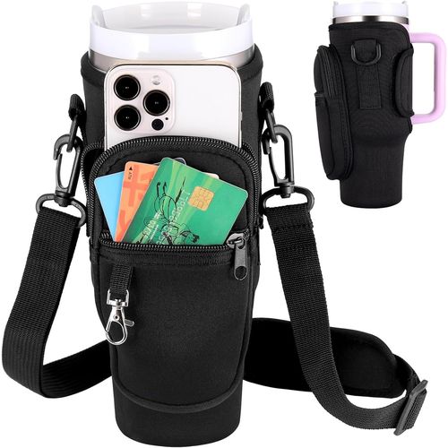 Apt-Sac Bouteille D'eau Pour Tasse Stanley Cup 40oz, Porte Gourde Sac À Dos Avec Sangle Ajustable Et Poche Pour Téléphone, Stanley Cup Bag Pour Marche Camping Course Cyclisme, Noir