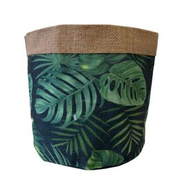 Cache Pot En Jute Motifs Feuilles Exotiques 14 Cm