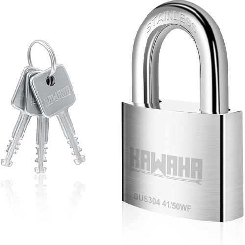 meimie-41/50Kd-3Sk Cadenas Haute Sécurité De 50Mm Avec Clé Pour Utilisation Intérieure Et Extérieure (Acier Inoxydable Sus304,Robuste,Antirouille) (50Mm,3 Clés)
