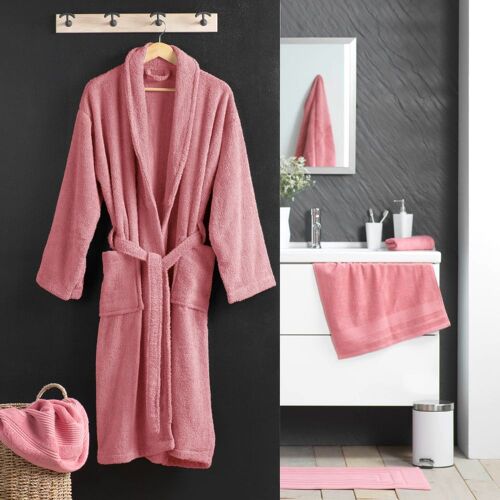 Peignoir Mixte Éponge Col Châle Uni Rose 500 G/M²