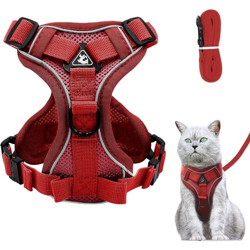 Harnais Réglable Pour Chat - Anti-Éclatement - Avec Laisse - Harnais Souple Pour Chat - Harnais De Poitrine Pour Chat - Chiot - Rouge - S