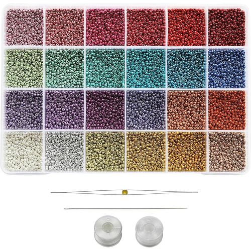 11/0 Perles De Rocaille De Pour La Fabrication De Boucles D'oreilles,24 Couleurs 14400 Pièces Dans Une Boîte De Minuscules Perles De Rocaille Avec Outils De Perlage
