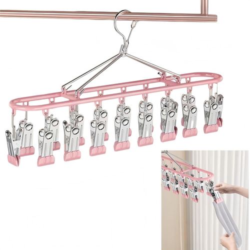 Tianyi-Portant À Vêtements En Métal Avec Clips, En Acier Inoxydable Pour Vêtements Et Chaussettes, Portant À Linge Avec 20 Clips, Qui Peut Sécher Les Chaussettes, Les Vêtements D'enfants Et Les