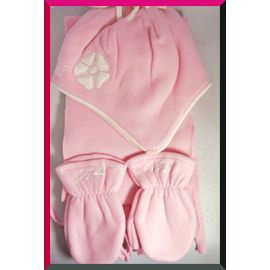 Ensemble Bonnet, Écharpe Et Moufle Bébé - Coloris Rose -