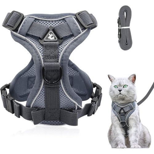 Harnais Réglable Anti-Éclatement Pour Chat Avec Laisse - Harnais Souple Pour Chat - Gris M De
