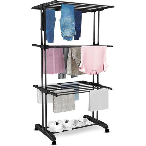 SUBZONAL-Vonia Séchoir à Linge - 3 Niveaux - Pliable - 72 x 50 x 172 cm - Peu encombrant - Noir