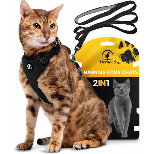 Asfasfq-Harnais Pour Chat - Harnais Chat Avec Laisse - Harnais Chat Adulte Et Chaton - Harnais Chat Anti Évasion - Liberté Contrôlée Pour Le Chat - Harnais Et Laisse Pour Chat - Noir, Taille S