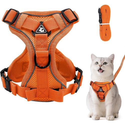 Harnais Réglable Anti-Éclatement Pour Chat De - Harnais Souple Pour Chat - Taille S - Couleur Orange - Avec Laisse De 1,5 M