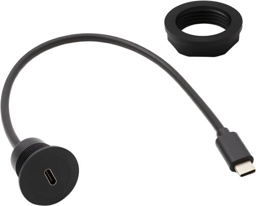 JGD-Adaptateur de Montage encastré USB C 5 Gbit/s Câble Court de Charge Rapide 30cm PD60W Type C 3.0 mâle à Femelle Câble de connecteur à Montage Fixe fileté, pour Tableau de Bord de Voiture, Bateau