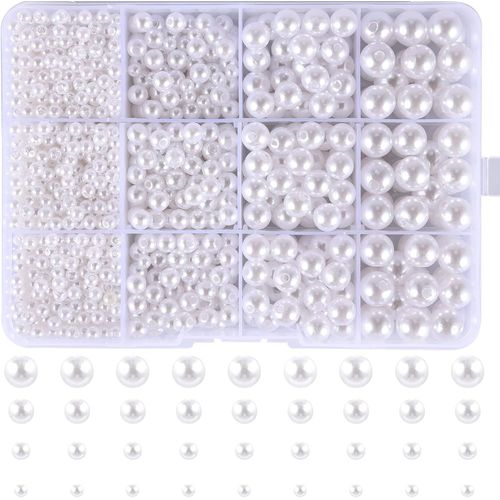 1320 Perle Artificielle Blanche,Perles De Nacrées Assorties Blanc,Perles Lisses En Satin,Perles Rondes Imitation,Pour Diy Bijoux Collier Bracelet D'oreilles Fabrication De Bijoux-4 6 8 10mm