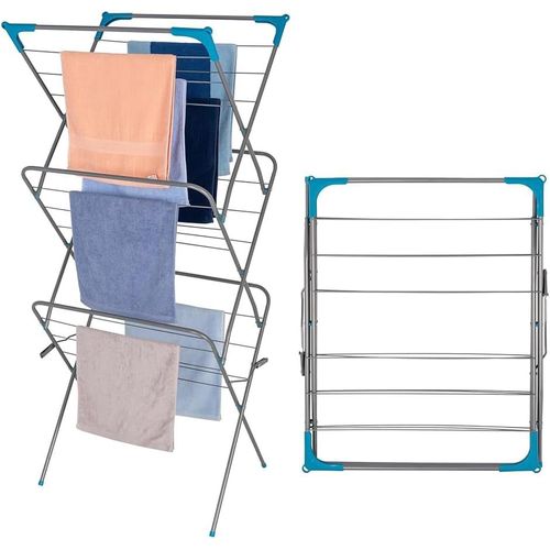 Étendoir à Linge à 3 Niveaux en Alliage d'acier de qualité supérieureséchoir à Linge en Forme de Cheval pour intérieur et extérieur15 m d'espace de séchagePieds antidérapants et espaces