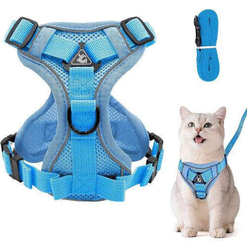 Harnais Réglable Anti-Éclatement Pour Chat Avec Laisse - - Bleu Clair - Taille M