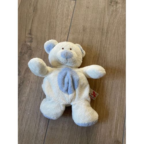 Doudou peluche ours blanc bleu Nicotoy the baby collection bar Bear oso 