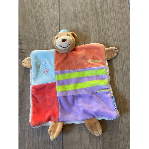 Doudou peluche ours Kaloo mauve orange bleu 123 bar Bear oso vintage 