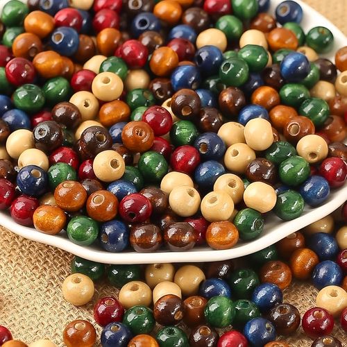 Meimie-Lot De 1000 Perles En Bois Colorées Vintage 8mm Perle Rondes En Bois Naturel Pour La Fabrication De Bijoux Bricolage Artisanat