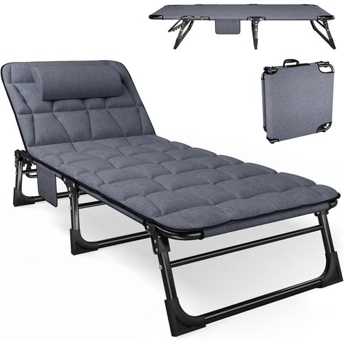 Chenquansarl-Bain De Soleil Avec Dossier 5 Pos Réglable, Lit De Camping Multi-U S Portable Et Cha Longue Inclinable Pour Jardi Iscine/Terrasse, Matelas Rembourré Et Oreiller - Bleu