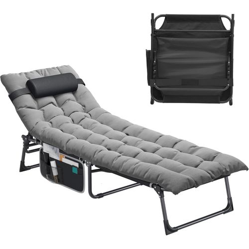 Chenquansarl-Bains De Soleil Avec Coussin 190x68x31cm Cha Longue Réglable En 4 Positions, Transat Jardin Exterieur Avec Appui-Tête Et Latérale Capacité De Charge 200kg Pour Jardin, Piscine, Gris