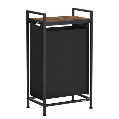 Panier à linge, Corbeille à linge Sale, Sac Amovible en tissu Oxford, Étagere, Cadre en metal, 47 L, 42 x 28 x 75 cm, Noir d'encre et Marron Rustique