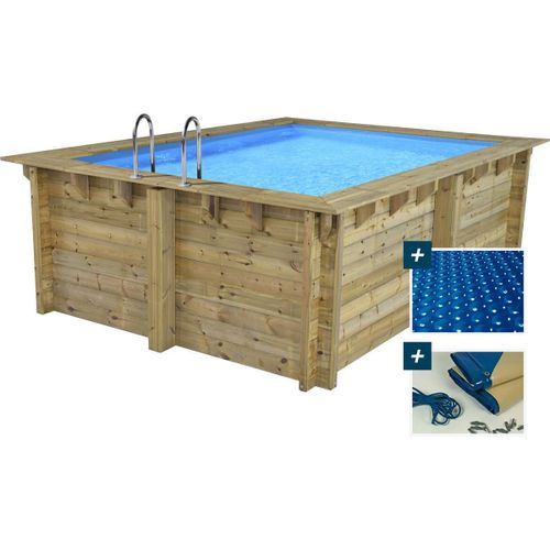 Piscine bois rectangle " Caimans 140 " - 4.10 x 3.00 x 1.39 m + Bâche à bulles 180 µ - Bâche hiver 280 g/m²