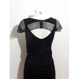 Top/ Tee Shirt Noir Avec Dentelle Et À Manches Courtes- Taille Xs- Naf Naf