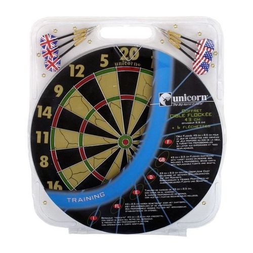 Coffret cible - UNICORN - Flocquée 43cm avec 6 fléchettes ailettes