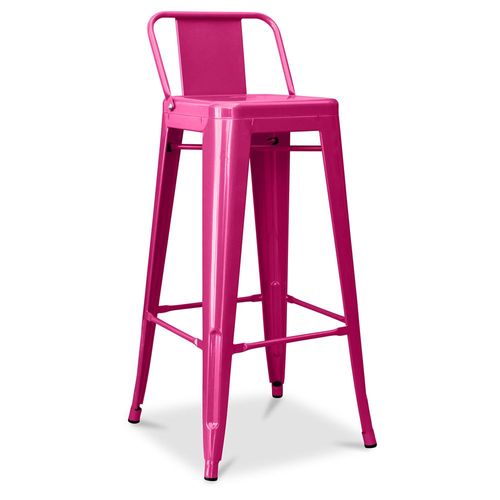 Tabouret De Bar Avec Dossier - Design Industriel - 76cm - Nouvelle Édition -Metalix Fuchsia