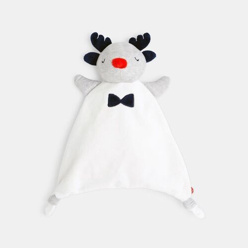 Doudou Obaibi Elan Blanc Gris Bleu Marine Peluche Renne Cerf Naissance Bebe Jouet