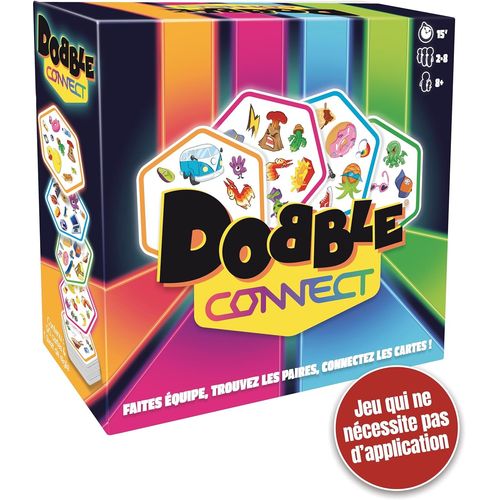 Dobble Connect - Jeu De Société Avec Cartes Pour Enfants Dès De 8 Ans - Jeu De Rapidité Et D'ambiance - Aligner 4 Symboles Pour Gagner - 2 À 8 Joueurs - 15 Min - En Français - Zygomatic