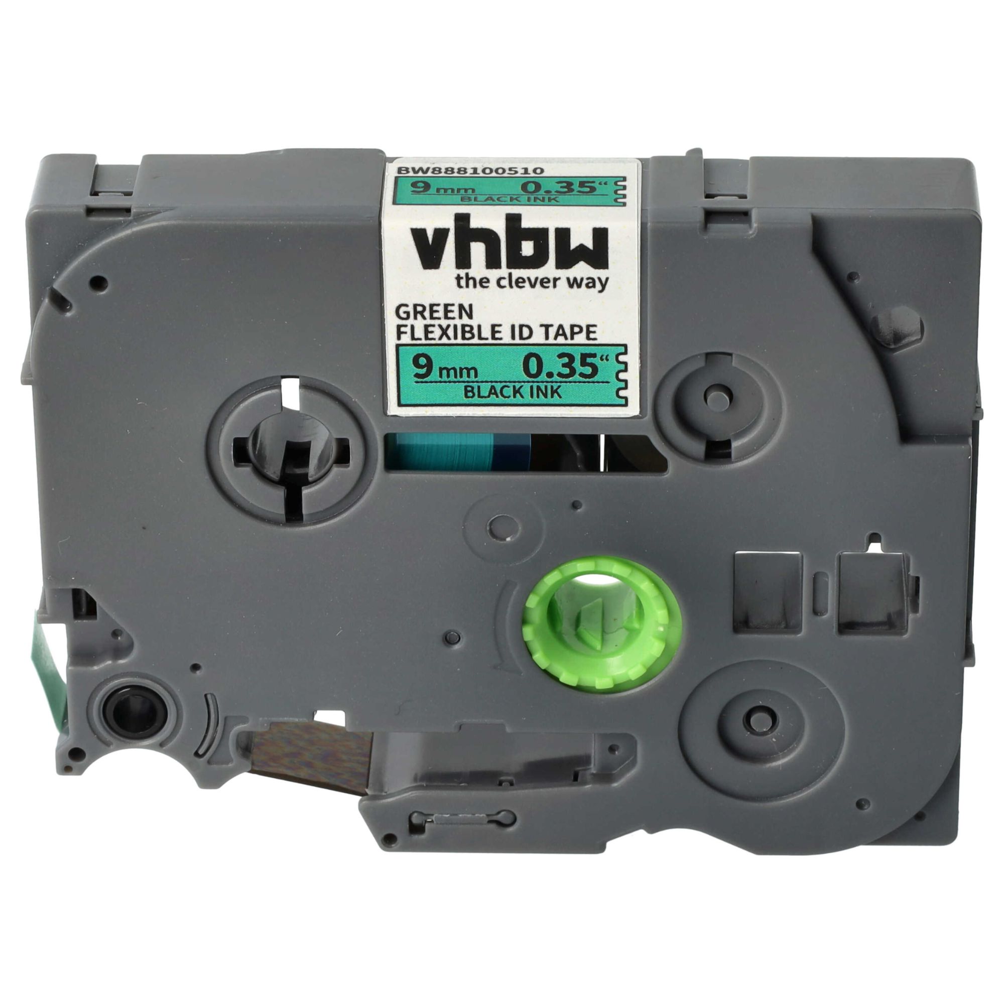 vhbw Ruban remplacement pour Brother TZ-FX721 pour imprimante d'étiquettes 8m x 9mm Noir sur Vert, flexible, laminée