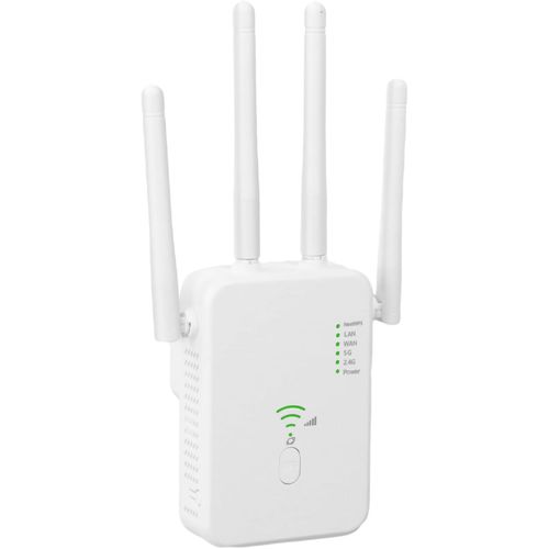 WiFi Repeater, 1200Mbps WiFi Amplifier, Powerful Wireless Dual Band 5GHz & 2.4GHz WiFi Repeater with WPS WiFi Extender, Compatible with All Ethernet Port Internet Box (White)
