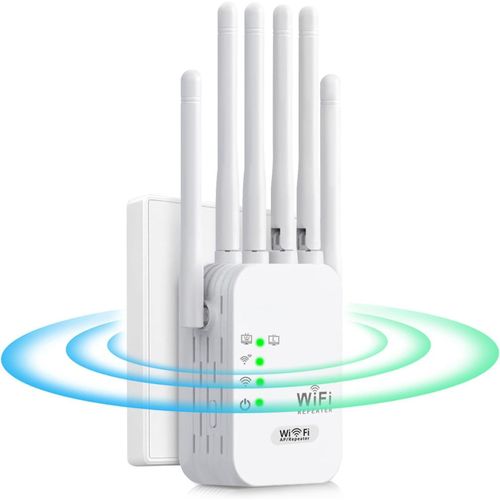 WiFi Repeater, WiFi Extender, WiFi Amplifier 1200Mbps Dual Band 5GHz/2.4GHz, WiFi Repeater 6 Antennas, 2 LAN Ports, WiFi Extender Compatible with All Internet Boxes, Easy Setup