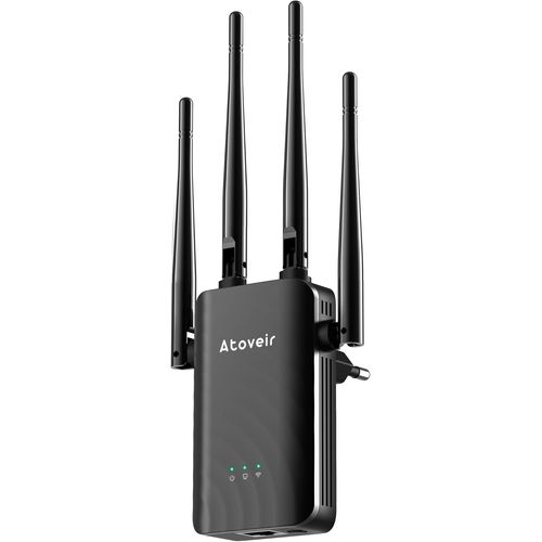Powerful WiFi Repeater with Modern Design, WiFi Amplifier with Long Antenna for Reliable Connection Whole Home, Colour: Black