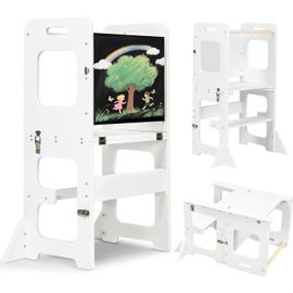 ChenQuanSarl-Tour D'Apprentis Enfant, Montessori Tour D Observation Pliable, Pieds Anti-Bascule 2 En 1 Tour D'Apprentis Montessori Tour D'Observation - À Partir De 18 Mois¿Blanc¿