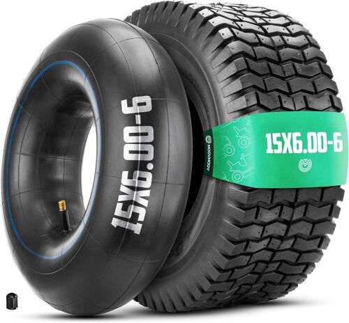 MEVRONISSHOP-MoovMoov Pneu 15x6.00-6 avec Chambre à Air Incluse - Profil Turf Gazon NHS - Pour Tracteur Tondeuse, Tondeuse Autoportée et Remorque de Jardin - Jante 6 pouces