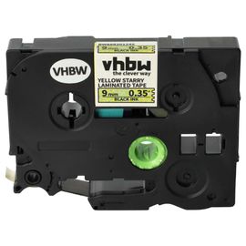 vhbw Ruban remplacement pour Brother TZE-621L1 pour imprimante d'étiquettes 8m x 9mm Noir sur Jaune paillettes, laminée