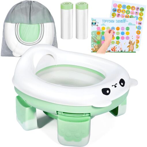 Pot Bébé Pliable Voyage - Toilette Portable Enfants Avec Sacs Jetables - Apprentissage Propreté Garçon/Fille - Intérieur/Extérieur