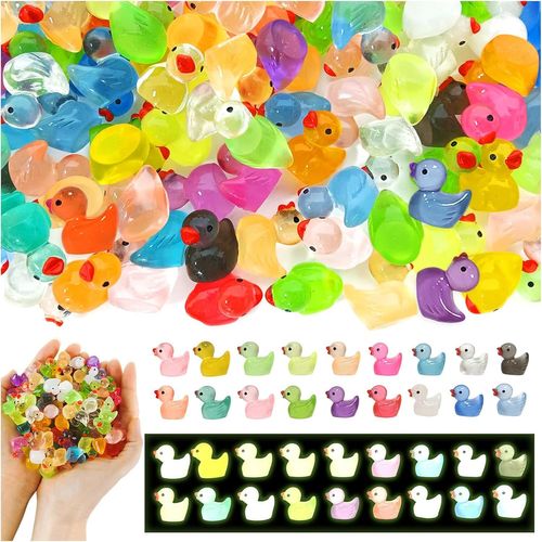 120 Pièces Mini Canards Lumineux en Résine,18 Couleurs Mini Canard en Plastique Canards en Résine pour Aquarium Jardin Paysage Maison de Poupée Décoration de Paysage Décoration en Pot