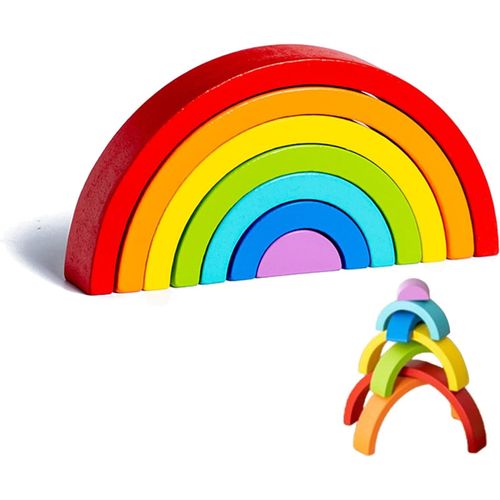 ChenQuanSarl-Jouets Arc-En-Ciel En Bois, Arc-En-Ciel Jouet À Empiler Pour Enfant, Tour D'Empilage Jouet Éducatif, Jouets Blocs De Construction En Bois, Pour Enfants À Partir De 1 An, Garçons, Filles