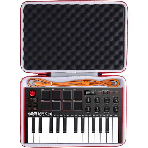 Chenquansarl-Dur Étui De Voyage Rigide Housse Cas Pour Akai Professional Mpk Mini Mk3 Clavier Maître Usb Midi 25 Touches(Boîte Seule) (Noir + Rouge)