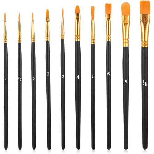 Chenquansarl-Lot De 10 Pinceaux D'artiste De Qualité Supérieure - Pinceaux De Maquillage Pour Enfants - Petits Pinceaux D'artiste - Art Corporel - Peinture Acrylique - Pour Corps, Vi , Roches, Toile 