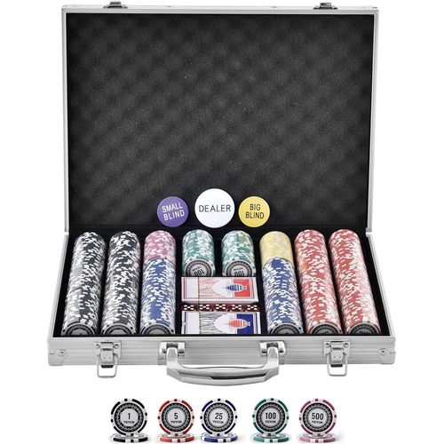 Asfasfq-Vevor Mallette De Poker 500 Jetons De Poker En Plastiques Et Alu 11,5 G 40 X 3,3 Mm Avec 2 Jeux De Cartes 1 Bouton De Croupier Et 2 Boutons Blind Pour Blackjack Texas Jeux De Hasard Casino À