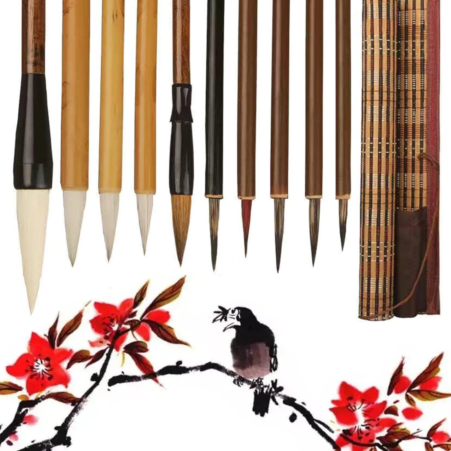Pinceaux De Calligraphie Chinoise Pour L'écriture, Le Dessin, L'aquarelle, La Peinture Hubi Kanji Japonais, Sumi Wolf - Pinceaux En Bambou Pour Débutants Professionnels (vert