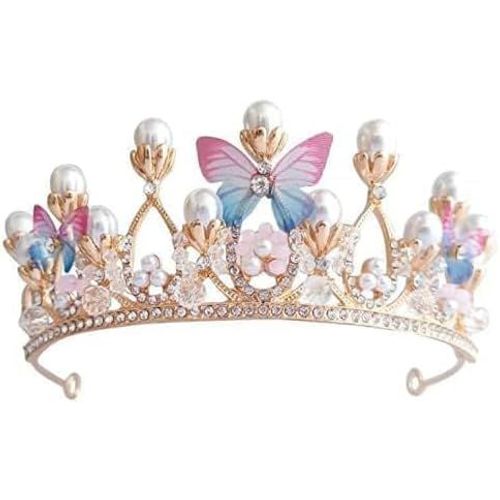 Kalvd-Tiara Papillon Princesse Couronne Perle Headwear Femme Strass Perruque Pour Fête De Mariage