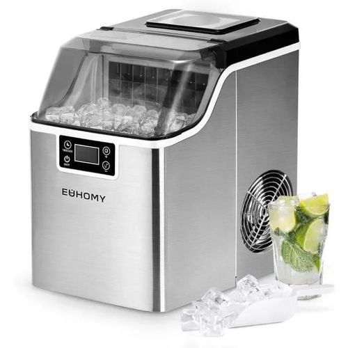 Machine à glaçons - EUHOMY - Auto-nettoyante - 24 glaçons en 13 min - 3,2 l - Acier inoxydable